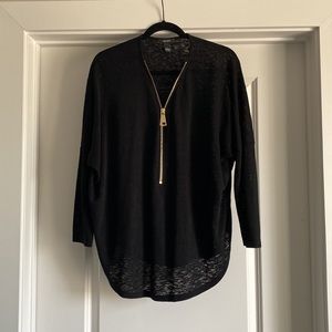 Alfani Black Top with Gold Zipper. Size L.